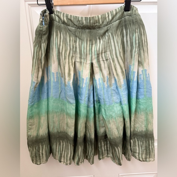 Bandolino Silk Green and Blue A-Line Pleated Skirt - Picture 7 of 11